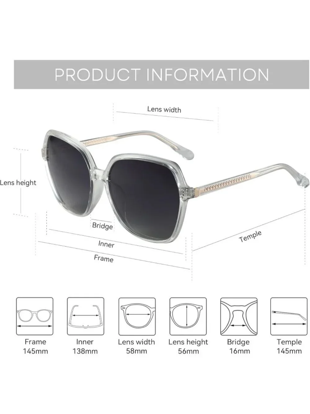Women's Polarized Oversized Square Sun Glasses Shades UV400 Protection Crystal
